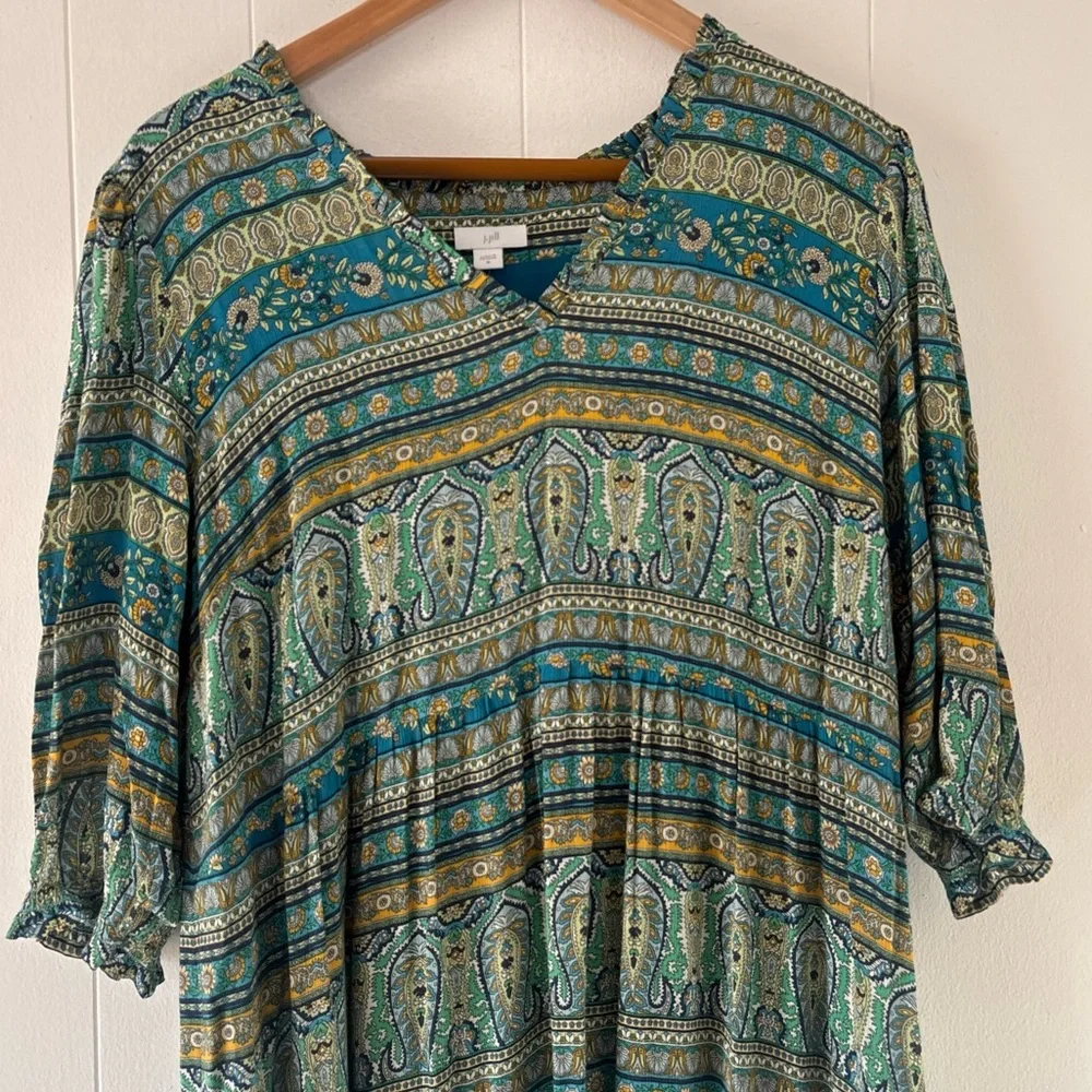 NEW J. Jill Floral Paisley Peasant Maxi Dress Puff Sleeve Blue Boho Size Medium - Picture 4 of 16